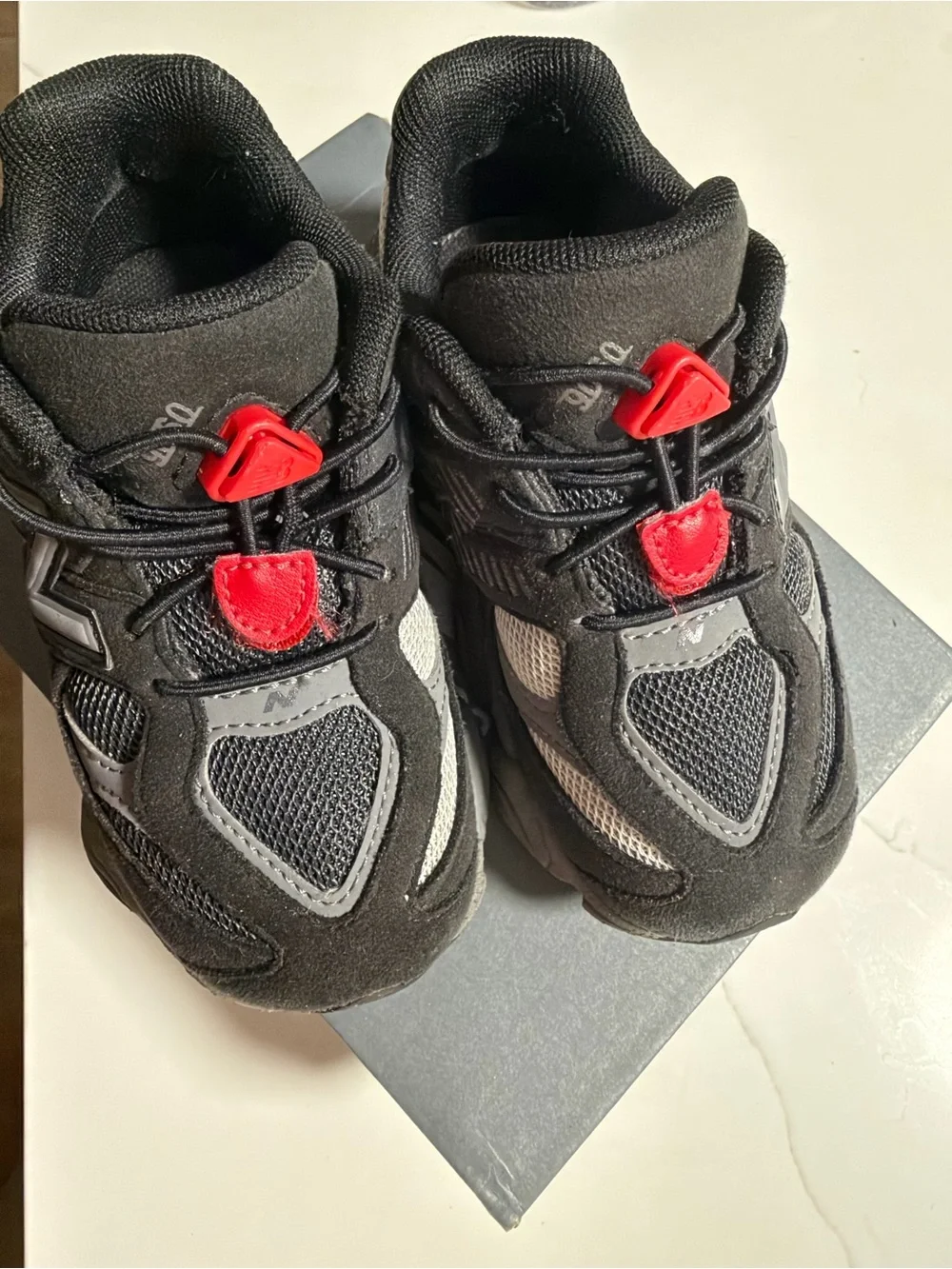 Kids Black and Gray Athletic Sneakers with Red Accents